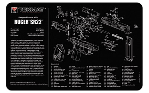 Picture of Tekmat Armorers Bench Mat 11"X17" Ruger Sr-22 Pistol< 17-RUGERSR22