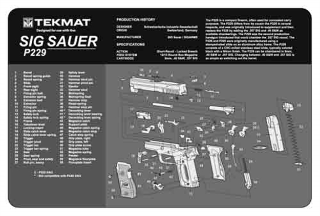 Picture of Tekmat Tekr17sigp229 Sig Sauer P229 Cleaning Mat Black/White Rubber 11"X17" Sig P229 Parts Diagram 17-SIG229