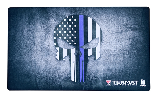 Picture of Tekmat Tek42blueline Blue Line Punisher Door Mat Multi Color Rubber 42" Long Blue Line Punisher Skull TEK-42-BLUELINE
