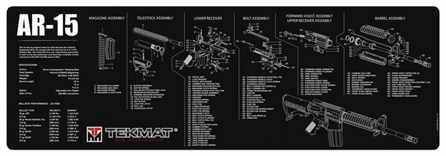 Picture of Tekmat Tekr36ar15 Ar-15 Cleaning Mat Black/White Rubber 12"X36" Ar-15 Parts Diagram R36-AR15 612409971401