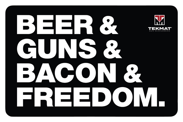 Picture of Tekmat Tekr17bgbf  Cleaning Mat Black/White Rubber 11"X17" "Beer & Guns & Bacon & Freedom" TEK-R17-BGBF