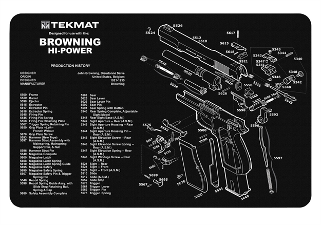 Picture of Tekmat Tekr17browninghp  Cleaning Mat Black/White Rubber 11"X17" Browning Hi-Power Parts Diagram 17-BROWNHP 612409970718