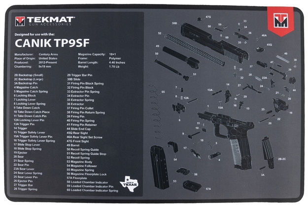Picture of Tekmat Tekr17caniktp9sf  Cleaning Mat Black/Gray Rubber 11"X17" Canik Tp9sf Diagram TEK-R17-CANIK-TP9SF