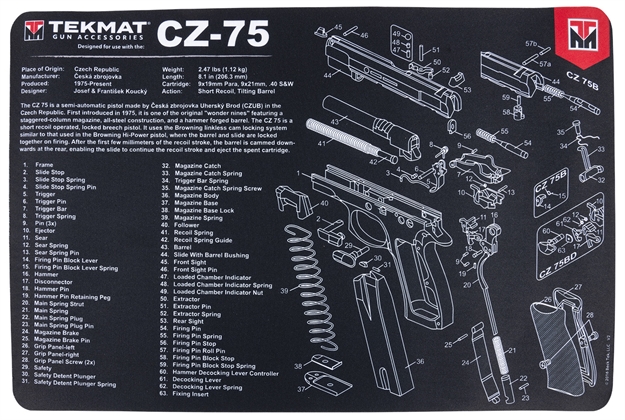 Picture of Tekmat Tekr17cz75 CZ 75 Cleaning Mat Black/White Rubber 11"X17" Cz-75 Parts Diagram 17-CZ75 612409970725