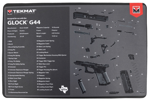 Picture of Tekmat Tekr17glock44 Glock 44 Cleaning Mat Glock 44 Parts Diagram 11" X 17" TEK-R17-GLOCK-44