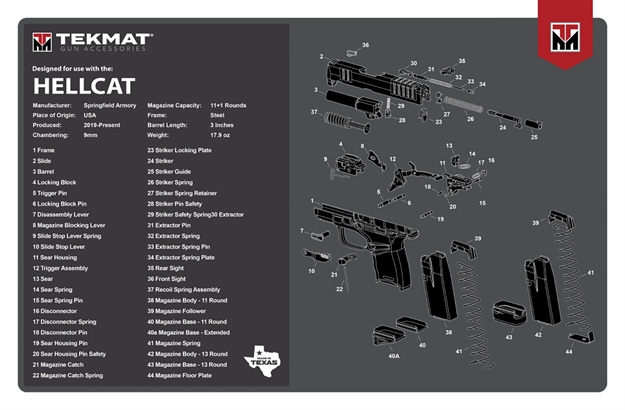 Picture of Tekmat Tekr17hellcat Springfield Armory Hellcat Cleaning Mat Gray/White Rubber 11"X17" Springfield Hellcat Parts Diagram TEK-R17-HELLCAT