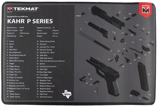Picture of Tekmat Tekr17kahrpsrs Kahr Cleaning Mat Black Rubber 11"X17" Kahr Diagram TEK-R17-KAHR-P-SRS 888151041956