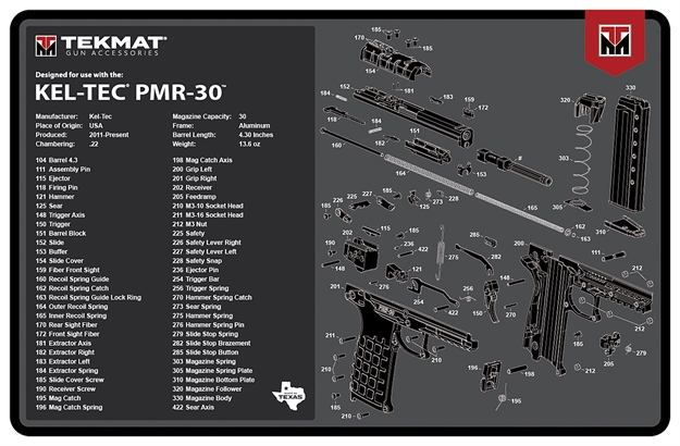 Picture of Tekmat Tekr17kelpmr3 Kel-Tec Pmr-30 Cleaning Mat Gray Rubber 11"X17" Kel-Tec Pmr-30 Parts Diagram TEK-R17-KEL-PMR30