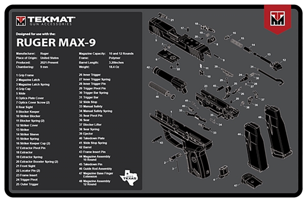 Picture of Tekmat Tekr17rugermax9 Ruger Max 9 Cleaning Mat Black/White Rubber 11"X17" Ruger Max 9 Parts Diagram TEK-R17-RUGERMAX9 888151040775