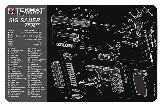 Picture of  Tekmat Tekr17sigsp2022  Cleaning Mat Black/Gray Rubber 11"X17" Sig Sauer SP 2022 Parts Diagram 612409971098