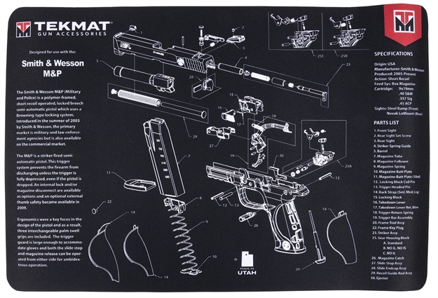 Picture of Tekmat Tekr17swmp S&W M&P Cleaning Mat Black/Gray Rubber 11"X17" S&W M&P Parts Diagram 17-SWMP