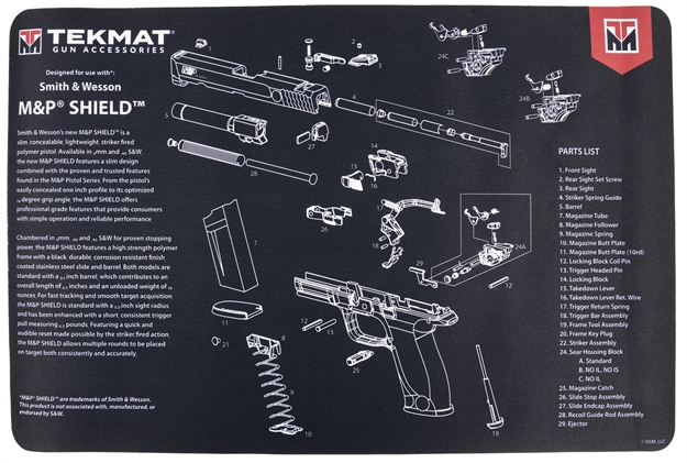 Picture of Tekmat Tekr17swmpshield M&P Shield Cleaning Mat Black/Gray Rubber 11"X17" S&W M&P Shield Parts Diagram 17-MP-SHIELD 612409971135