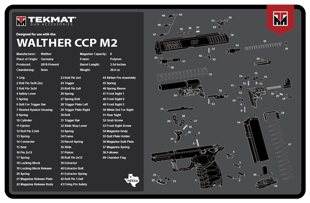 Picture of Tekmat Tekr17walccpm2 Walther Ccp M2 Cleaning Mat Black/White Rubber 11"X17" Walther Ccp M2 Parts Diagram TEK-R17-WAL-CCP-M2 888151041918