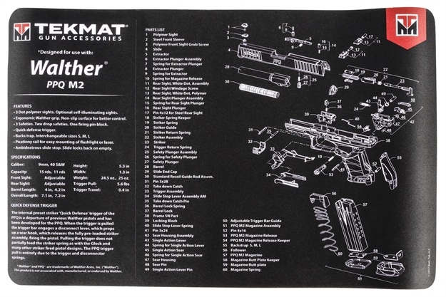 Picture of Tekmat Armorers Bench Mat 11"X17" Walther Ppqm2 Pistol! 17WALPPQM2