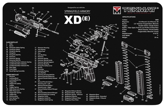 Picture of  Tekmat Tekr17xde Springfield Armory Xde Cleaning Mat Black/White Rubber 11"X17" Springfield Armory Xde