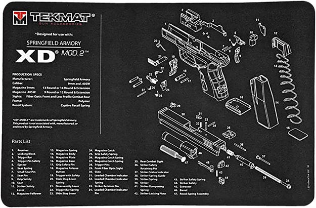 Picture of Tekmat Tekr17xdmod2 Springfield Armory XD Mod.2 Cleaning Mat Springfield XD Mod.2 Parts Diagram 11" X 17" 17-XDMOD2