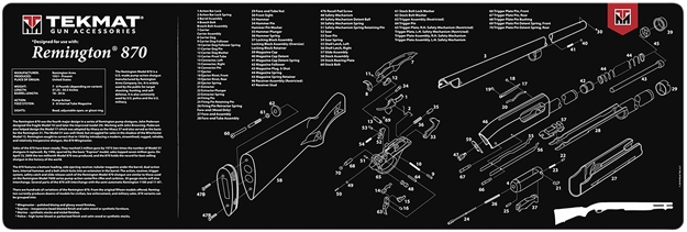 Picture of Tekmat Tekr36rem870 Remington 870 Cleaning Mat Black/White Rubber 12"X36" Remington 870 Parts Diagram 36-REM870