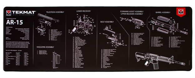 Picture of  Tekmat Tekr44ar15 Ar-15 Ultra 44 Cleaning Mat Black/White Rubber 15"X44" Ar-15 Parts Diagram 612409971654