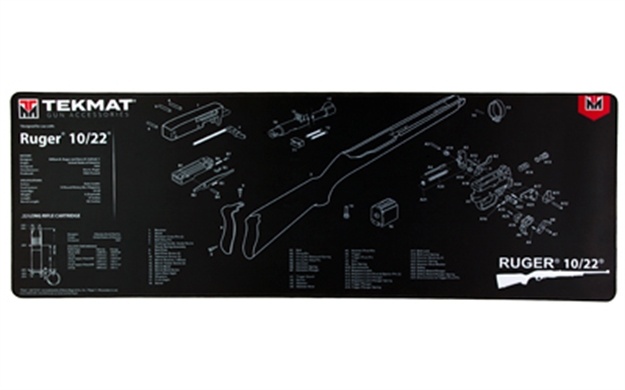 Picture of  Tekmat Tekr441022 Ruger 10-22 Ultra 44 Cleaning Mat Black/White Rubber 15"X44" Ruger 10-22 Parts Diagram 612409971630
