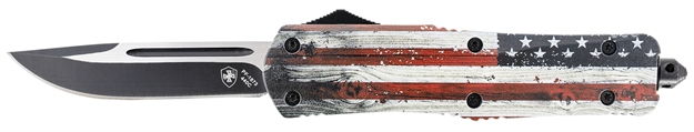 Picture of  Templar Knife Lwus331 Gen II Wood US Flag Large 3.50" Otf Drop Point Plain Black Oxide Stonewashed 440C SS Blade, 5.25" Painted Wood Grain US Flag Aluminum Handle, Glass Breaker
