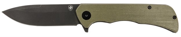 Picture of  Templar Knife Pfmgn321 Paladin  3.27" Folding Drop Point Plain Black Powder Coated D2 Steel Blade, 4.40" Green Micarta Handle