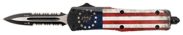 Picture of  Templar Knife Sbrf431 Gen II Betsy Ross Flag Small 2.75" Otf Dagger Part Serrated 440C SS Blade, 4.25" Betsy Ross Flag Aluminum Handle, Glass Breaker