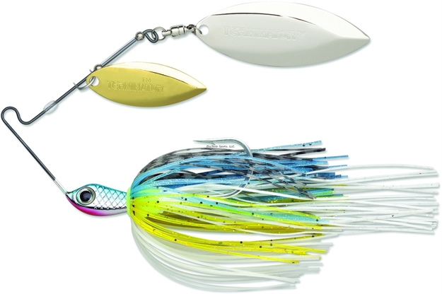 Picture of Terminator Lures Super Stainless Spinnerbait, 3/8 Oz, Hot Shad, Gold/Nickel Willow Blade