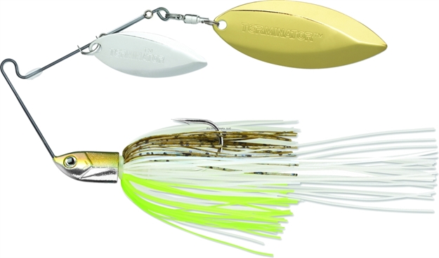 Picture of Terminator Lures T-1 Original Titanium Spinnerbait, 3/8 Oz, Hot Olive, Gold/Nickel Willow Blade