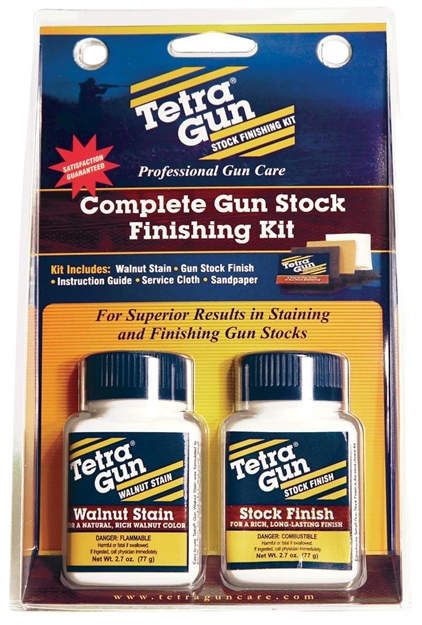 Picture of Tetra Gun Stock Finishing Kit, Includes Walnut Stain, Gun Stock Finish, Cloth, Sandpaper, Instruction Guide
