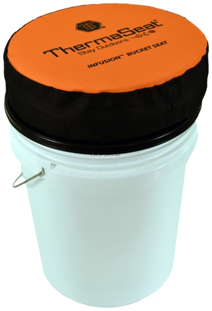 Picture of Therm-A-Seat Spinning Bucket Seat Fits 5 OR 6 Gal Pail.  Black And Org 3" Thick