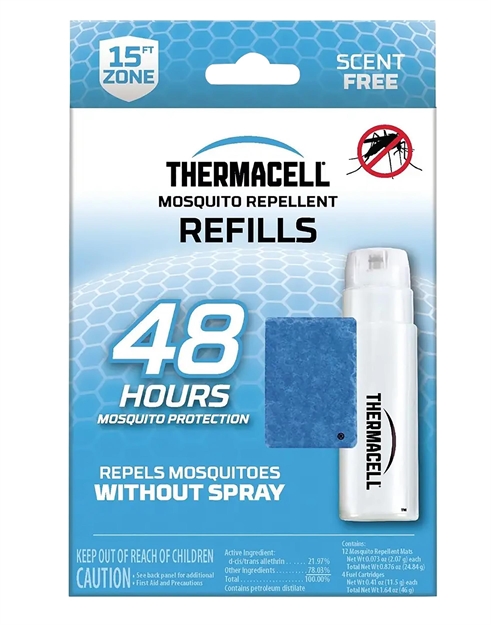 Picture of  Thermacell R4 Repellent Refill  Effective 15 FT Odorless Scent Mat/Fuel Cartridges Repels Mosquito Effective UP TO 48 Hrs 4 Fuel Cartridges/12 Mats 181752000224