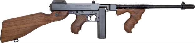 Picture of  Thompson T114 1927A-1 Deluxe 45 Acp Caliber With 16.50" Barrel, 20+1 Capacity (Stick), Blued Metal Finish, American Walnut Stock Wood Grip Fixed Compensator Right Hand