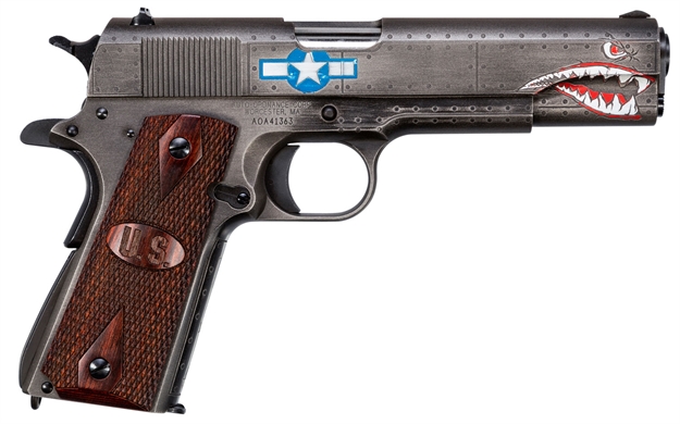 Picture of  Thompson 1911Bkowc3 1911 Squadron Special Edition Ww2 45 Acp 5" 7+1 Black/Gray Cerakote Checkered Wood W/Us Logo Grip
