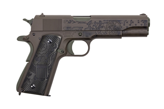 Picture of Thompson 1911Bkowc4 1911 The General 45 Acp Single 5" 7+1 Black Army Eagle Engraved Grip Patriot Brown Cerakote Steel Slide