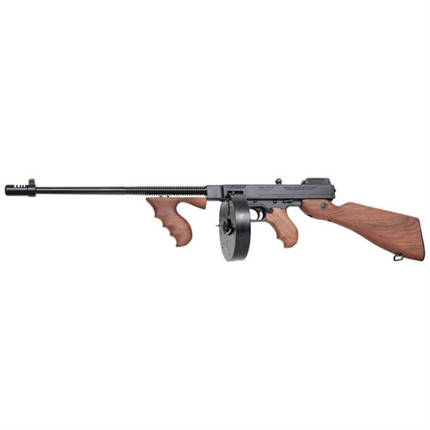 Picture of  Thompson T5100d 1927A-1  45 Acp Caliber With 16.50" Barrel, 20+1 Capacity (Stick), 100+1 Capacity (Drum), Blued Metal Finish, American Walnut Stock Wood Grip Right Hand