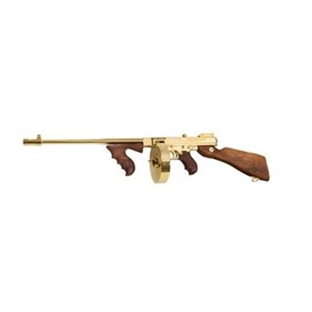 Picture of  Thompson T150dtg 1927A-1 Deluxe 45 Acp Caliber With 16.50" Barrel, 20+1 Capacity (Stick), 50+1 Capacity (Drum), Titanium Gold Metal Finish, American Walnut Stock Wood Grip Right Hand