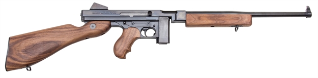Picture of  Thompson T110s 1927A-1 Deluxe 45 Acp Caliber With 16.50" Barrel, 10+1 Capacity (Stick), Blued Metal Finish, American Walnut Stock Wood Grip Right Hand