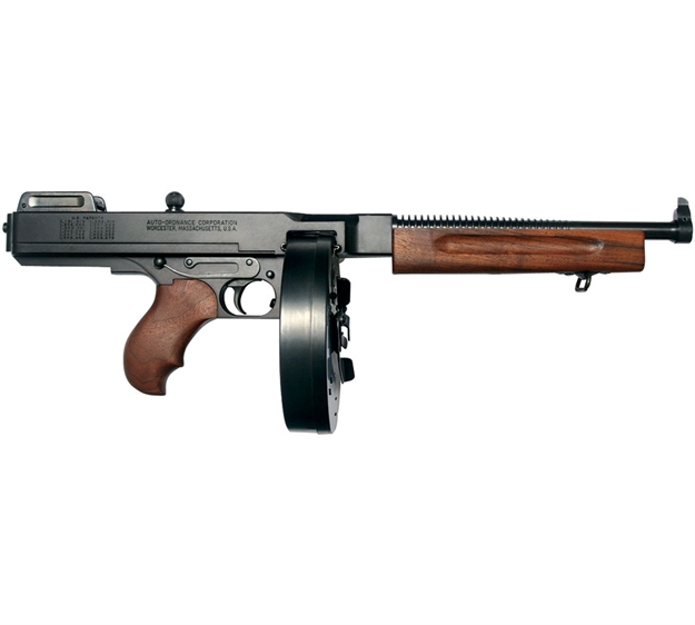 Picture of  Thompson Ta5100d 1927A-1 Lightweight Deluxe 45 Acp Caliber With 10.50" Barrel, 100Rd Capacity (Drum), Black Hard Coat Anodized Metal Finish, American Walnut Grip, Right Hand 602686292085
