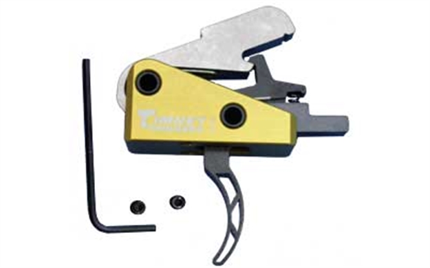 Picture of  Timney Triggers 661S Competition Trigger  Single-Stage Skeletonized Curved Trigger With 3 Lbs Draw Weight & Black/Gold Finish For Ar-15