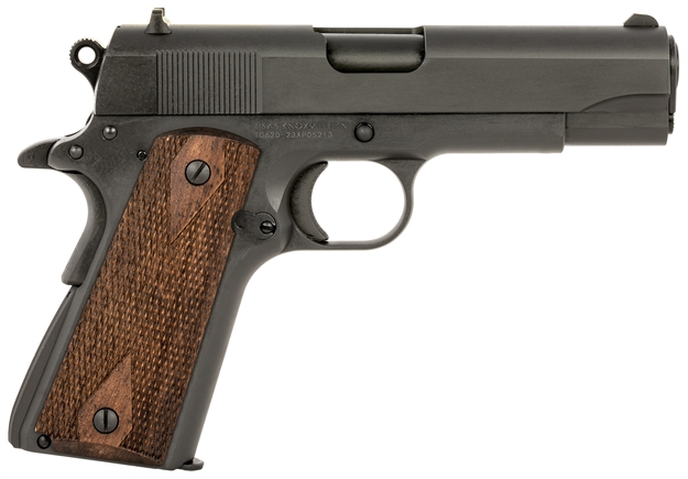Picture of Tisas 10100114 1911 A1 Tank Commander 45 Acp 7+1 4.25" Black Steel Barrel, Manganese Phosphate Coated Serrated Carbon Steel Slide & Frame W/Beavertail, Turkish Walnut Grip 1911A1TC45