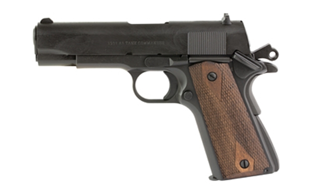 Picture of Tisas 10100114 1911 A1 Tank Commander 45 Acp 7+1 4.25" Black Steel Barrel, Manganese Phosphate Coated Serrated Carbon Steel Slide & Frame W/Beavertail, Turkish Walnut Grip 1911A1TC45 723551440537