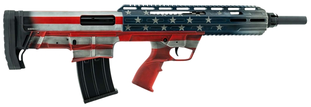 Picture of Tokarev Usa 21000164 Tbp  Bullpup 12 Gauge Semi-Auto 3" 5+1 18.50" Black Steel Barrel, American Flag Picatinny Rail Receiver, American Flag Adjustable Synthetic Stock TBP12AF 723551444641