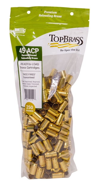 Picture of  Top Brass Llc 7B045acpcy-250 Premium Reconditioned  45 Acp Handgun Brass 250 Per Bag