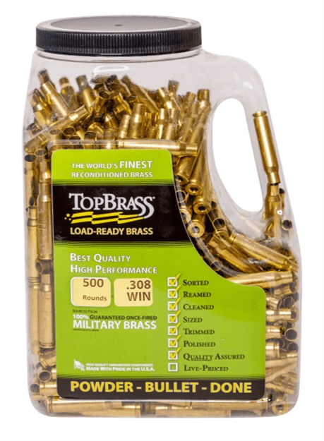 Picture of Top Brass Llc 8B65crdmy-5C-J Premium Reconditioned Unprimed 6.5 Creedmoor Rifle Brass 500 Per Jug