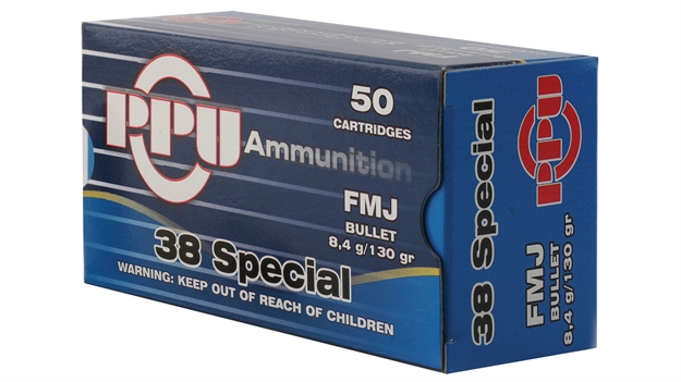 Picture of Ppu Pistol Ammo 38 Spl, Lhp, 130 Gr, Fmj 890 Fps, 50 Rnd, Boxed