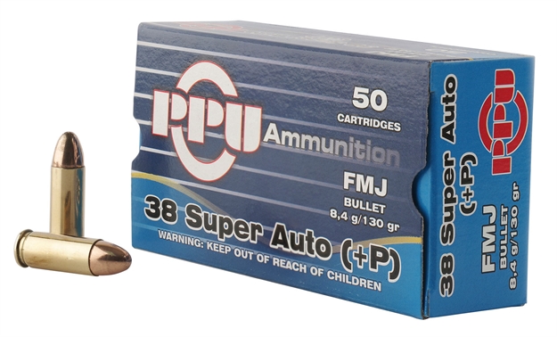 Picture of  Ppu Pph38su Handgun  38Super+P 130Gr Full Metal Jacket 50 Per Box/10 Case 605003813118