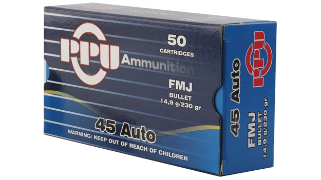 Picture of Ppu Pistol Ammo 45 Acp, Fmj, 230 Gr, 835 Fps, 50 Rnd, Boxed