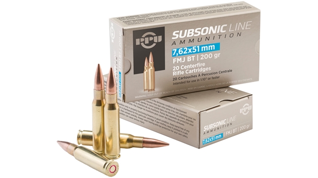 Picture of  Ppu Pps762 Subsonic  7.62X51mmnato 200Gr Full Metal Jacket Boat Tail 20 Per Box/10 Case 605003810100