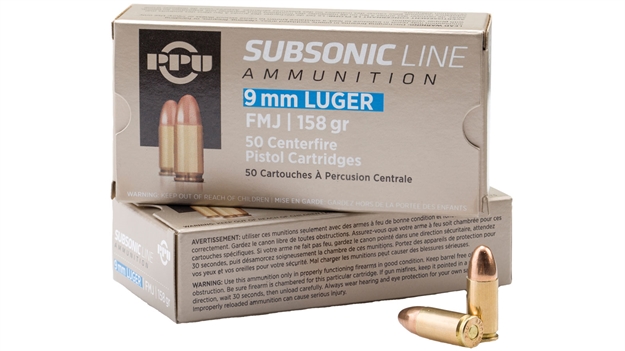 Picture of  Ppu Pps9mm Subsonic  9Mmluger Subsonic 158Gr Full Metal Jacket 50 Per Box/20 Case 605003810131