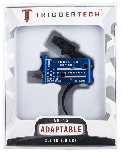 Picture of Triggertech Ar0tbb25nnc Adaptable Independence Trigger Ar-15 Red & Blue With White Engraving Two-Stage Curved 2.50-5 Lbs